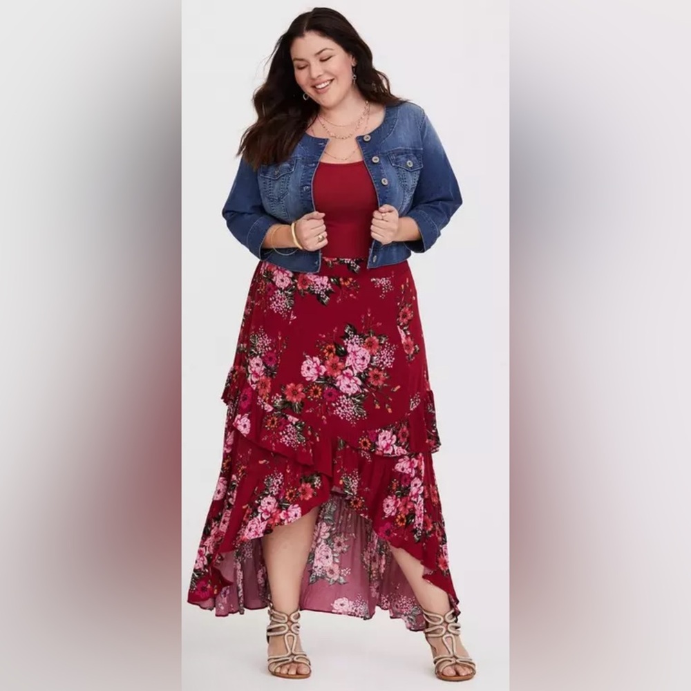 Torrid Red Floral Hi-Lo Gauze Skirt